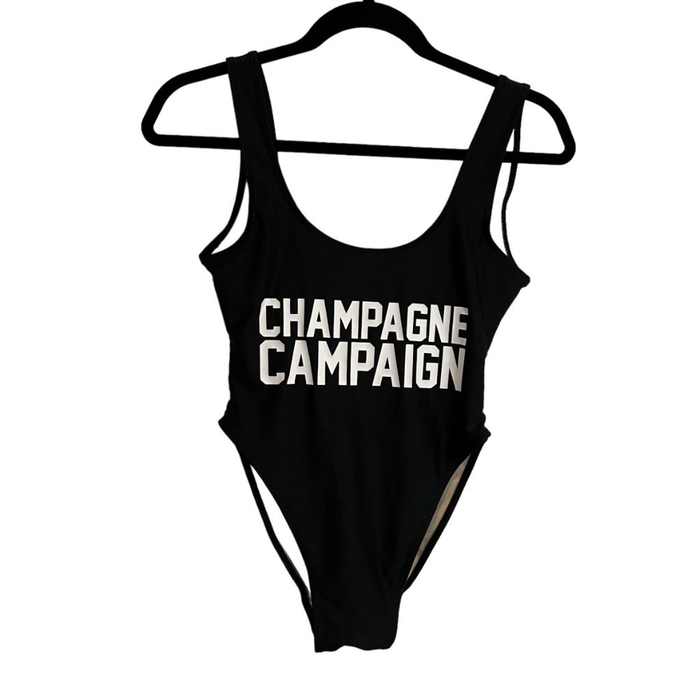 Private Party Black Champagne Campaign One Piece Swimsuit Swimwear Womens S/M